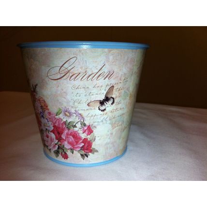 Home design 15 cm dia round planter - small printed round metal planter vintage