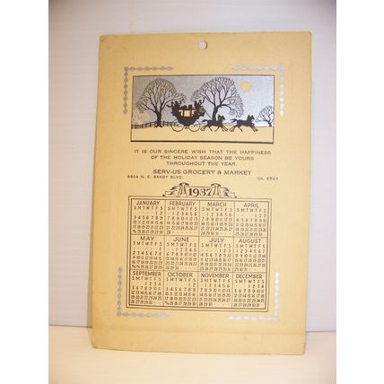 1937 SERV-US GROCERY & MARKET CALENDAR SANDY BLVD PORTLAND, OR