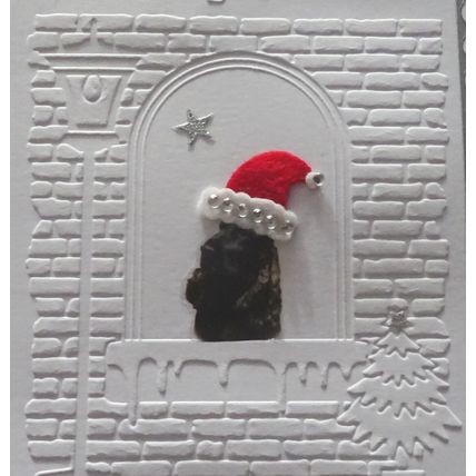BLACK COCKER SPANIEL HAND MADE 6" X 6" CHRISTMAS CARD WITH XMAS FELT HAT