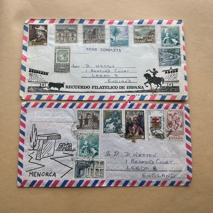 TWO Spain 1970's covers with eight & seven stamps posted to UK