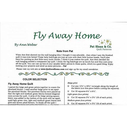 Pat Sloan & Co #131 Fly Away Home Lap 48x60” & Wall 24x30” Quilts Pattern ©2002