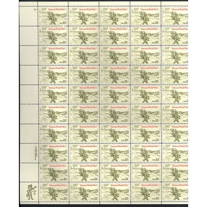 Veterans World War I Issue Sheet of Fifty 22 Cent Postage Stamps Scott 2154