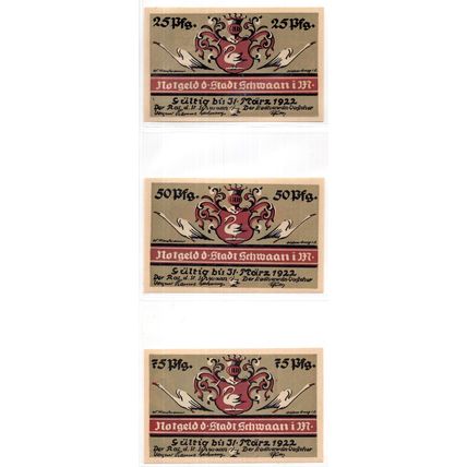 1922 Germany Schwaan Notgeld Set of 4 Notes (1484)
