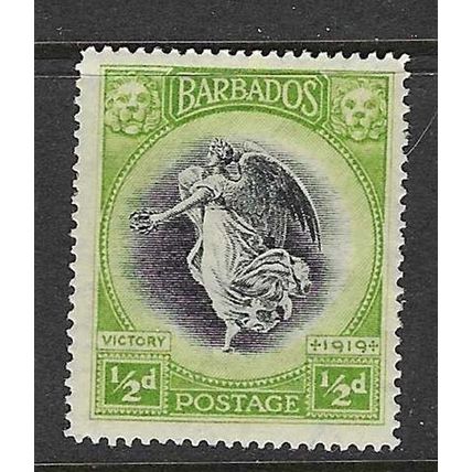 BARBADOS 1920-1 WATERMARK MULTI-CROWN CA VICTORY 1/2d MINT SG202
