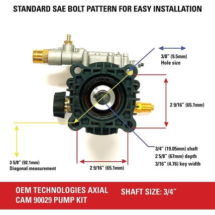 OEM Technologies 90029 Replacement Pressure Washer Pump Kit, 3400 PSI, 2.5 GPM,