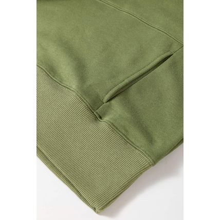 Vineyard Green Drop Shoulder Crisscross Stitching Pocketed Loose Sweatshirt