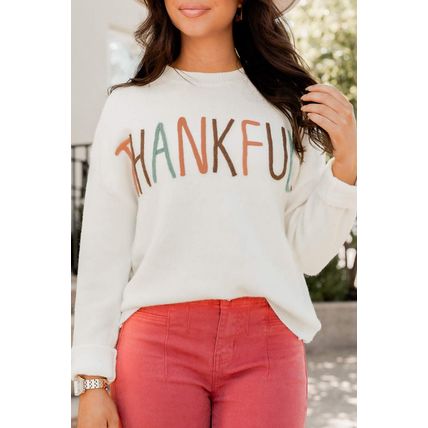 White Thankful Ivory Embroidered Sweater