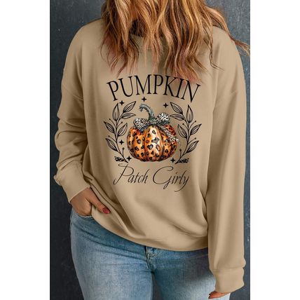 Apricot Halloween Leopard Pumpkin Print Plus Size Sweatshirt