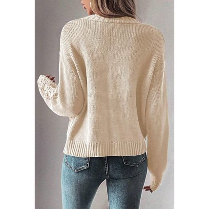 Beige Open Knit Drop Shoulder Sweater Cardigan