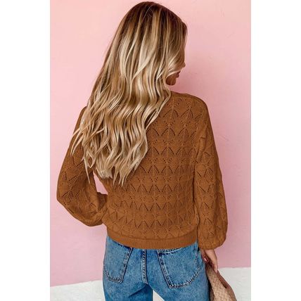 Brown Lightweight Buttoned Front Crochet Cardigan