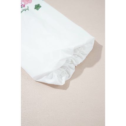 White Flower Lace-up V Neck Babydoll Blouse