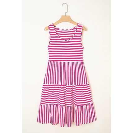 Rose Stripe U Neck Sleeveless Loose Fit Mini Dress