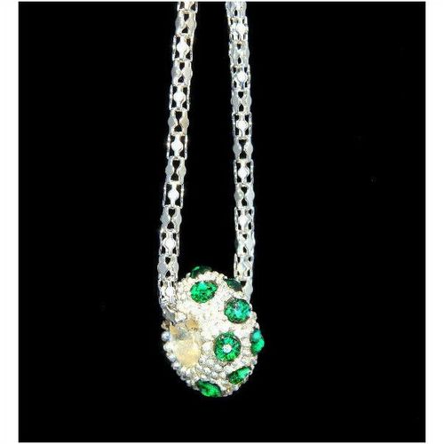 Fine Drk Green Crystal Silver Plated Charm Pendant Necklace Chain Jewellery 1601