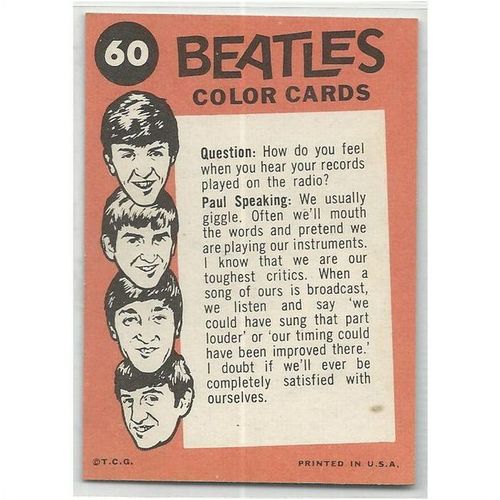 BEATLES ' ORANGE back ' card # 60 ( 1964 )