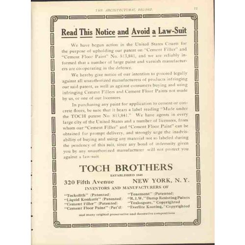 toch brothers inc 1912 read notice avoid a law-suit paint vintage ad