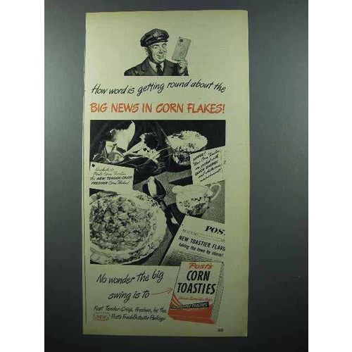 1947 Post's Corn Toasties Cereal Ad - Big News in Corn Flakes