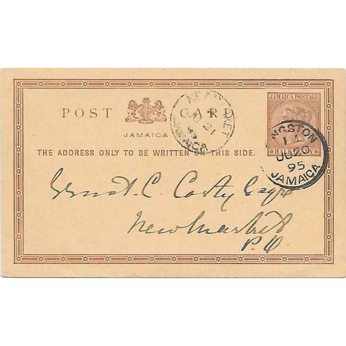 Jamaica Island UPU Postal Card 1895 local mail Kingston to New Market