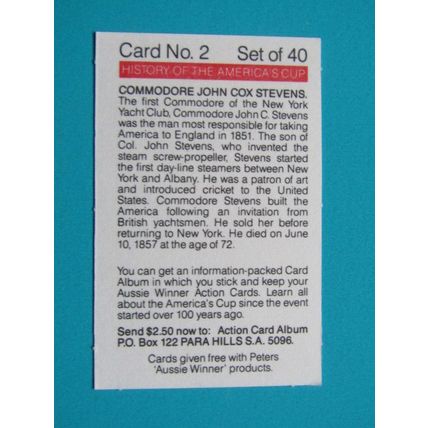 Peters Foods Australia 1987 The History of the Americas Cup Cards Choice (e25)