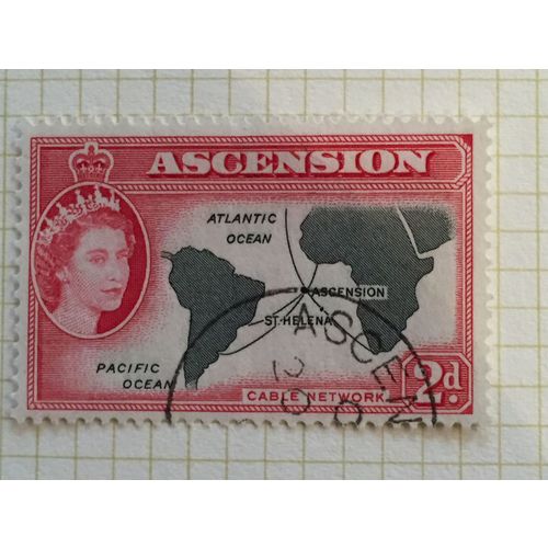 Ascension QEII 1956 2d Black & Carmine Red Used SG 60 Sc 65 Map stamp postage