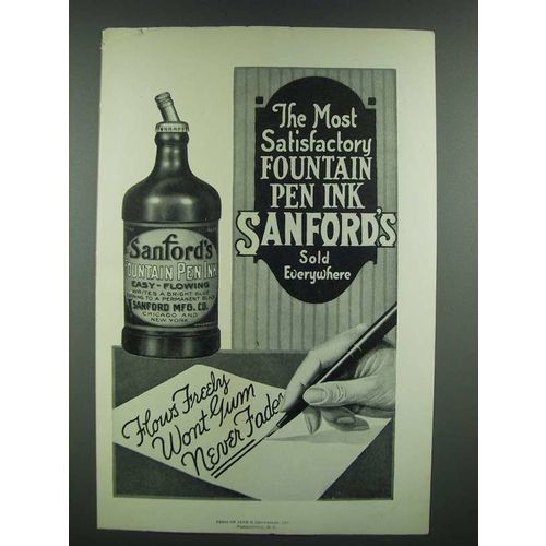 1919 Sanford's Fountain Pen Ink Ad - Most Satisfactory