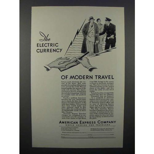 1931 American Express Travelers Cheques Ad - Electric