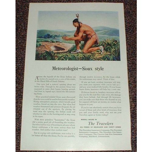 1947 Travelers Insurance Ad, Meteorologist Sioux Style!