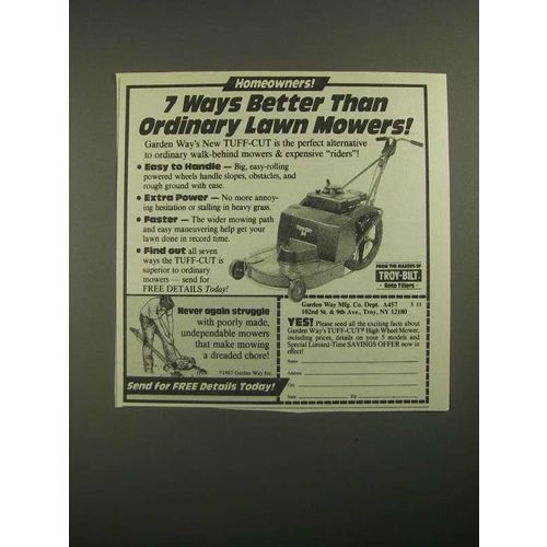 1987 Garden Way Mfg Tuff-Cut Mower Ad - 7 Ways Better Than Ordinary