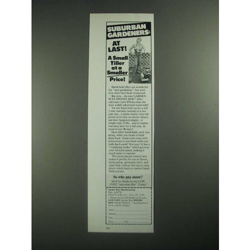 1987 Garden Way Speedy Hoe Tiller / Cultivator Ad - Suburban Gardeners