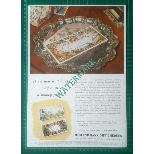 X838) Midland Bank Gift Cheques ADVERT - 1955 Clip