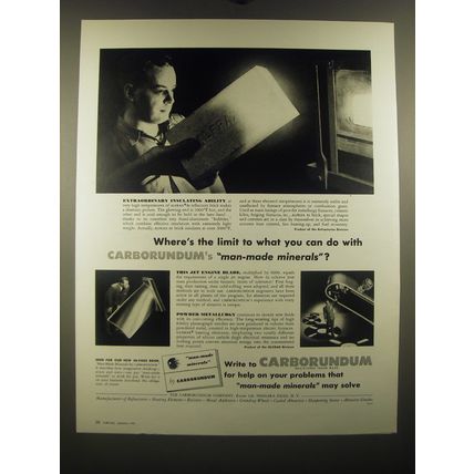 1953 Carborundum Man-Made Mineral Ad - Where's the limit to what you can do