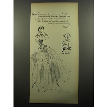 1951 Henri Bendel Dress Ad - Young-Timers spread their wings on big-party nights