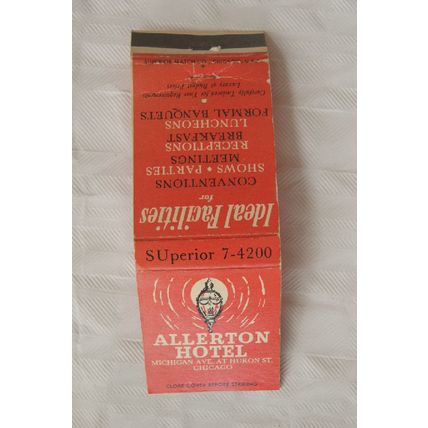 Matchbook Cover Allerton Hotel, Michigan Avenue, Chicago