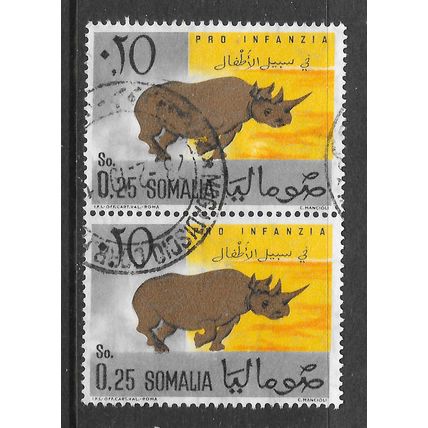 SOMALIA 1960 CHILD WELFARE RHINOSCEROS FOR CHILDREN INFANTS USED PAIR VERICAL