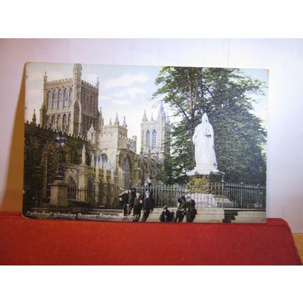 CATHEDRAL & QUEENS STATUE, BRISTOL. used antique postcard 1909 pm =