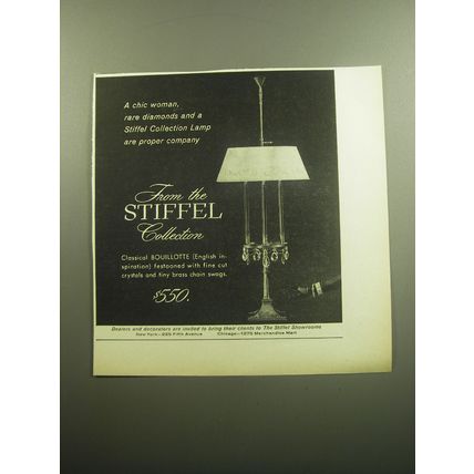 1958 Stiffel Classical Bouillotte Lamp Ad - A chic woman, rare diamonds
