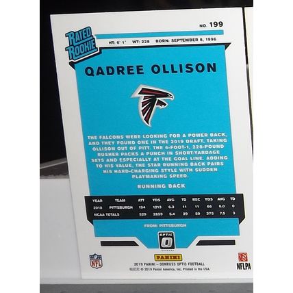 2019 Donruss Optic QADREE OLLISON (Falcons) Rated Rookie #199