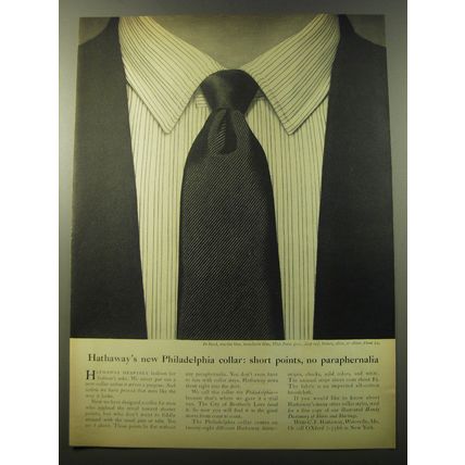 1960 Hathaway Shirts Ad - Hathaway's new Philadelphia collar: short points