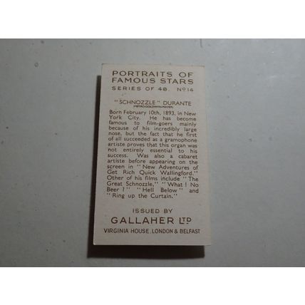 1935 Gallaher Portraits of Famous Stars Card # 14 of 48 Durante Very Good (3)