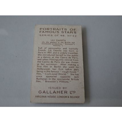 1935 Gallaher Portraits of Famous Stars Card # 42 of 48 Lili Damita Good (2)