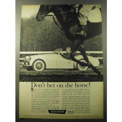 1960 Triumph TR-3 Car Ad - Don't bet on the horse