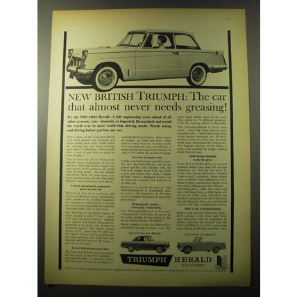 1960 Triumph Herald Car Ad - The car that almost never needs greasing