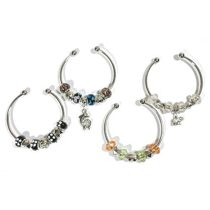 Silver Bracelet Bangle - Dolphin Owl Cat Charm Black Orange Green Blue Beads