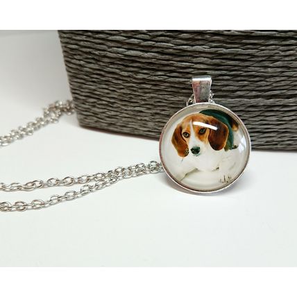 Beautiful Beagle Glass Cabochon Dog Pendant Silver Necklace Gift