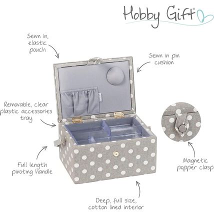 HobbyGift Medium Sewing Box - Grey Spot - Crafts Sewing