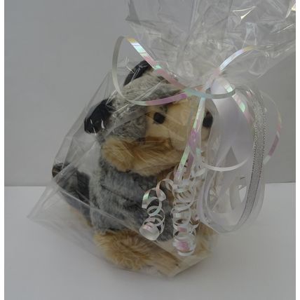 Toy Grey Wolf, not gift wrapped, with engraved tag, gift wrapped with tag