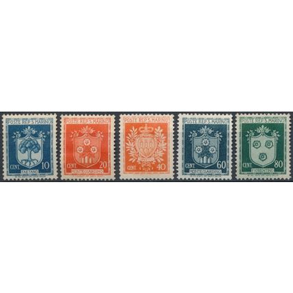 Coat of Arms: 5 Values - San Marino 1945 - NM H - MiNr 318/22