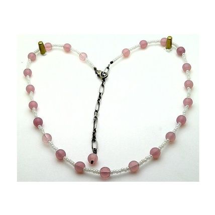 Pink Opal Glass Beaded Choker Necklace