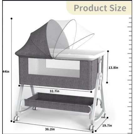G TALECO GEAR Baby Bassinet Bedside Sleeper, Height Adjustment, Gray (Brand New)