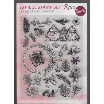 Rare Earth. Winter Floral Stamp Set. App 18x24cm. Stamping Cardmaking Crafts