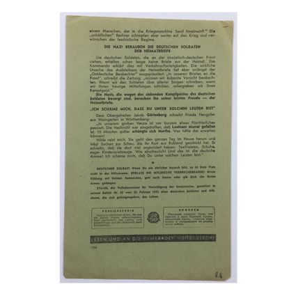 Original WW2 Russian/Soviet Air Drop Propaganda Leaflet. - Code 1006. - 1942.
